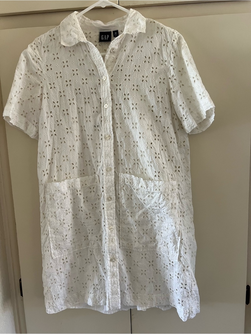GAP White Eyelet Button-Front Mini Dress